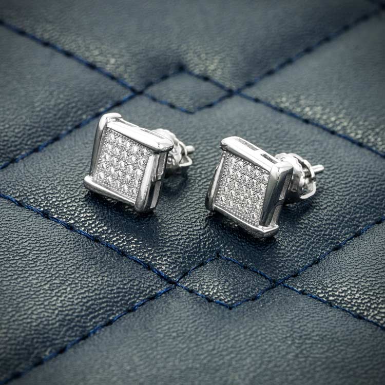 8MM Moissanite Square Cluster Earrings 14K Gold - Image 2