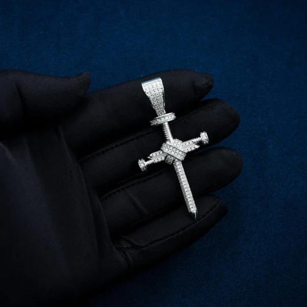 Moissanite Nail Cross Pendant 14K Gold - Image 3