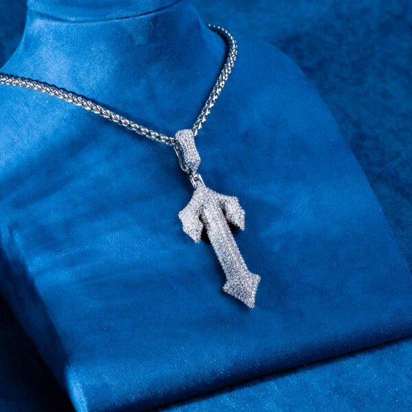 Moissanite T Cross Pendant 14K Gold - Image 2
