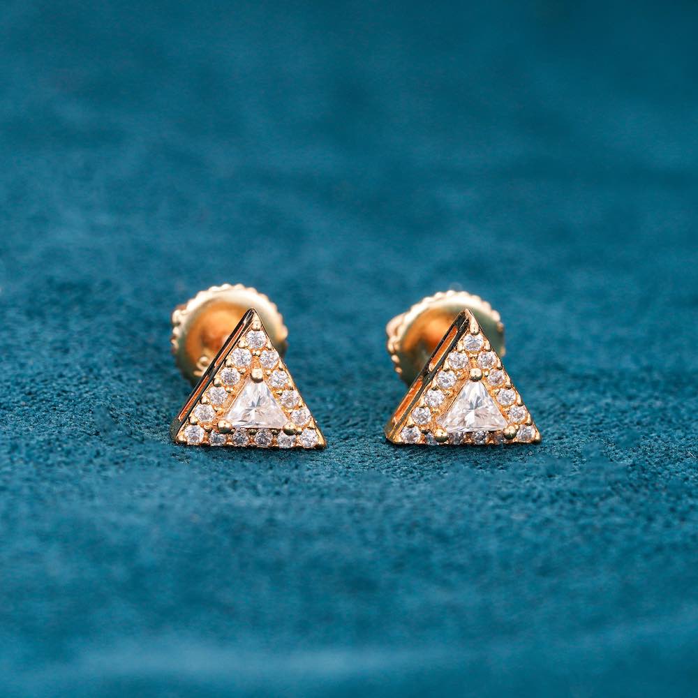 Moissanite Pyramid Stud Earrings 14K Gold - Image 2