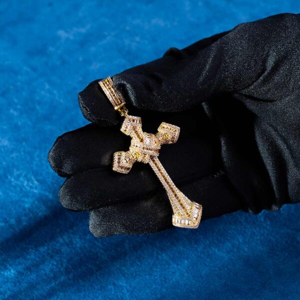 Moissanite Wrapped Cross Pendant 14K Gold - Image 3