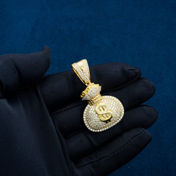 Moissanite Money Bag Pendant 14K Gold - Image 3