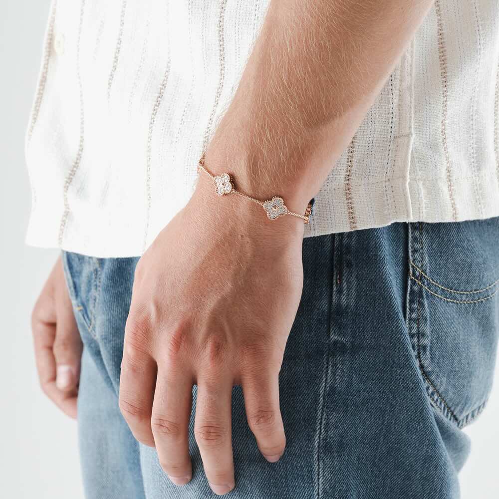 Rose Gold Agate Four Leaf Bracelet - Image 2
