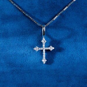 Moissanite Small Fleur Cross Pendant 14K Gold