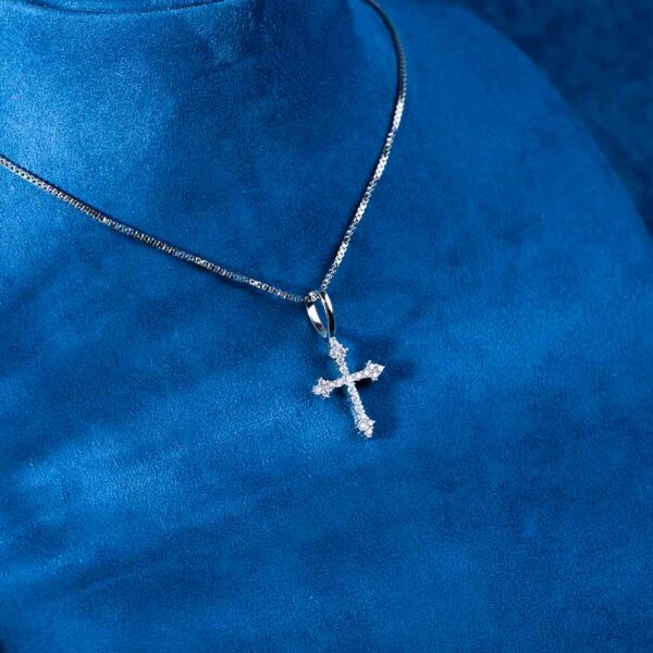 Moissanite Small Fleur Cross Pendant 14K Gold - Image 3