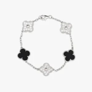 White Gold Agate Four Leaf Bracelet