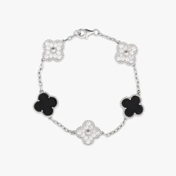White Gold Agate Four Leaf Bracelet