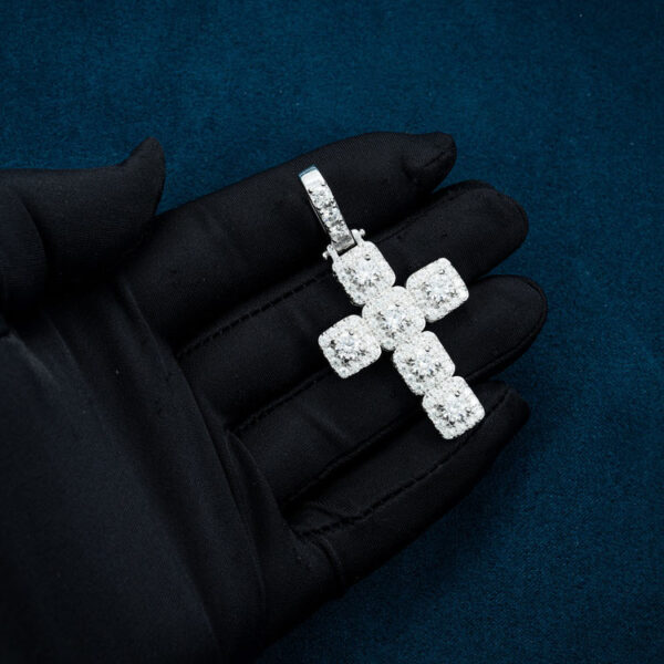 Moissanite Halo Cross Pendant 14K Gold - Image 3