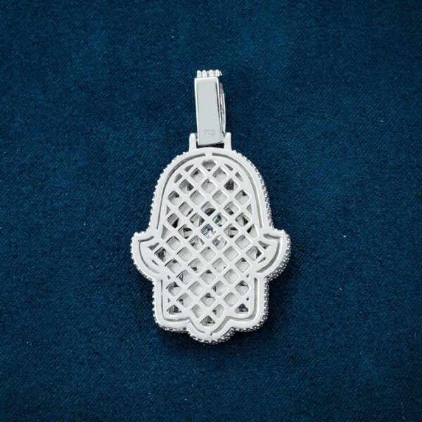 Moissanite Baguette Hamsa Hand Pendant 14K Gold - Image 2