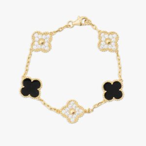 Yellow Gold Agate Four Leaf Bracelet