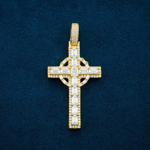 Moissanite Celtic Cross Pendant 14K Gold - Image 2