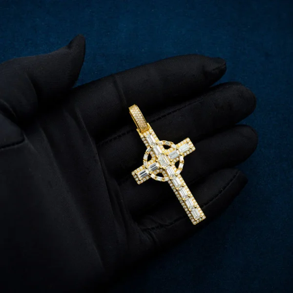 Moissanite Celtic Cross Pendant 14K Gold - Image 3